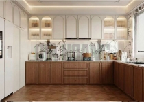 Tủ bếp gỗ công nghiệp cánh kính TB-406 Tủ bếp gỗ công nghiệp cánh kính TB-406