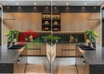 Tủ bếp gỗ công nghiệp cánh kính TB-407 Tủ bếp gỗ công nghiệp cánh kính TB-407