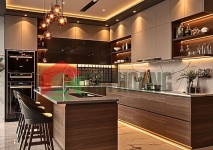 Tủ bếp gỗ công nghiệp cánh kính TB-408 Tủ bếp gỗ công nghiệp cánh kính TB-408