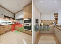 Tủ bếp gỗ công nghiệp cánh kính TB-411 Tủ bếp gỗ công nghiệp cánh kính TB-411