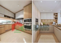 Tủ bếp gỗ công nghiệp cánh kính TB-411 Tủ bếp gỗ công nghiệp cánh kính TB-411