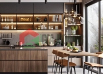 Tủ bếp gỗ công nghiệp cánh kính TB-410 Tủ bếp gỗ công nghiệp cánh kính TB-410