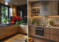 Tủ bếp gỗ công nghiệp cánh kính TB-411 Tủ bếp gỗ công nghiệp cánh kính TB-411