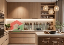 Tủ bếp gỗ công nghiệp cánh kính TB-412 Tủ bếp gỗ công nghiệp cánh kính TB-412