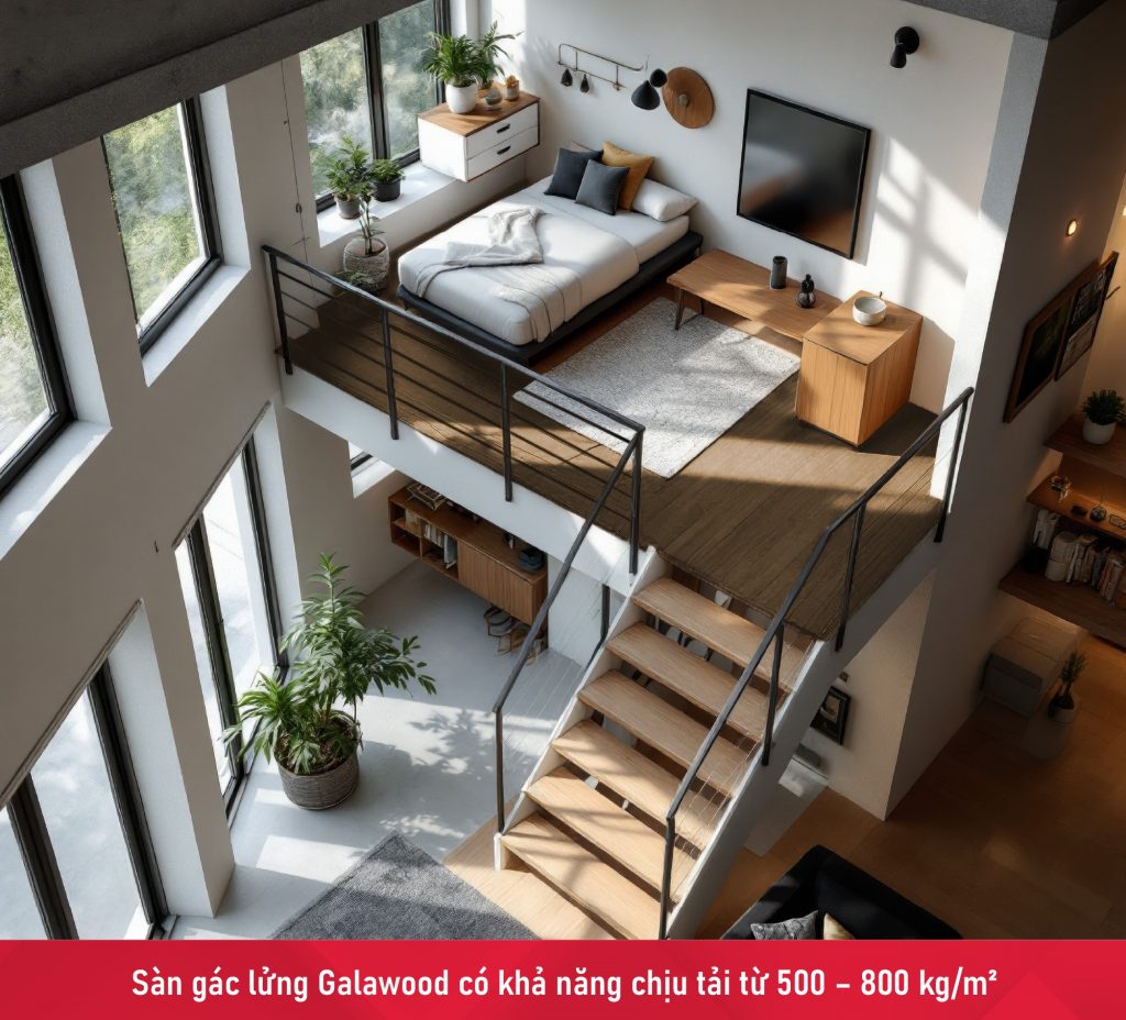 Sàn gác lửng Galawood có khả năng chịu tải từ 500 – 800 kg/m²